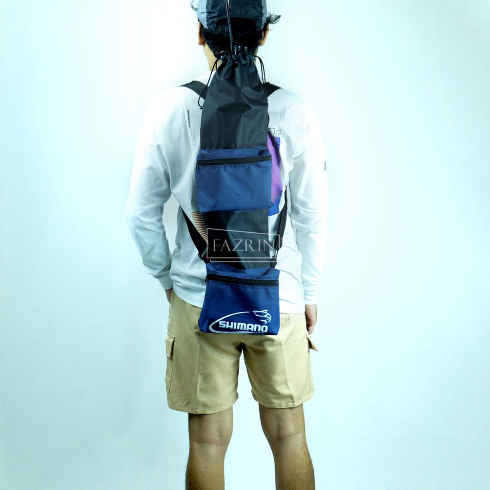 BISA COD  Tas Joran Anti air Tas Joran Pancing Tegek Ransel Model Serut Kantong 2 Ruang Semi Anti Ai