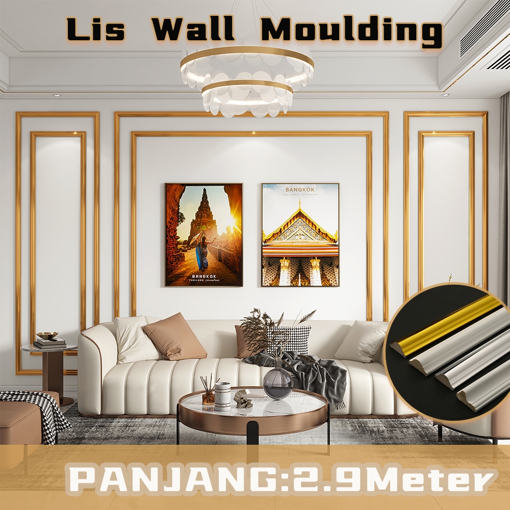 Lis Kayu Wall Moulding Molding Wainscoting Dinding Profil Kayu Wall Panel GOLD Wall Moulding Tempel