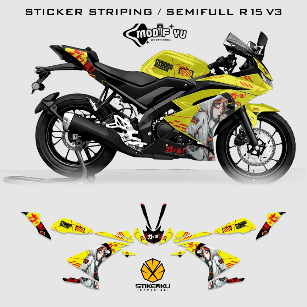 STRIPING YAMAHA R15V3 / ANIME GIRLS / SEMIFULL / STOCK / DECALS / R15 / V3 // STIKER / ANIME GIRLS /