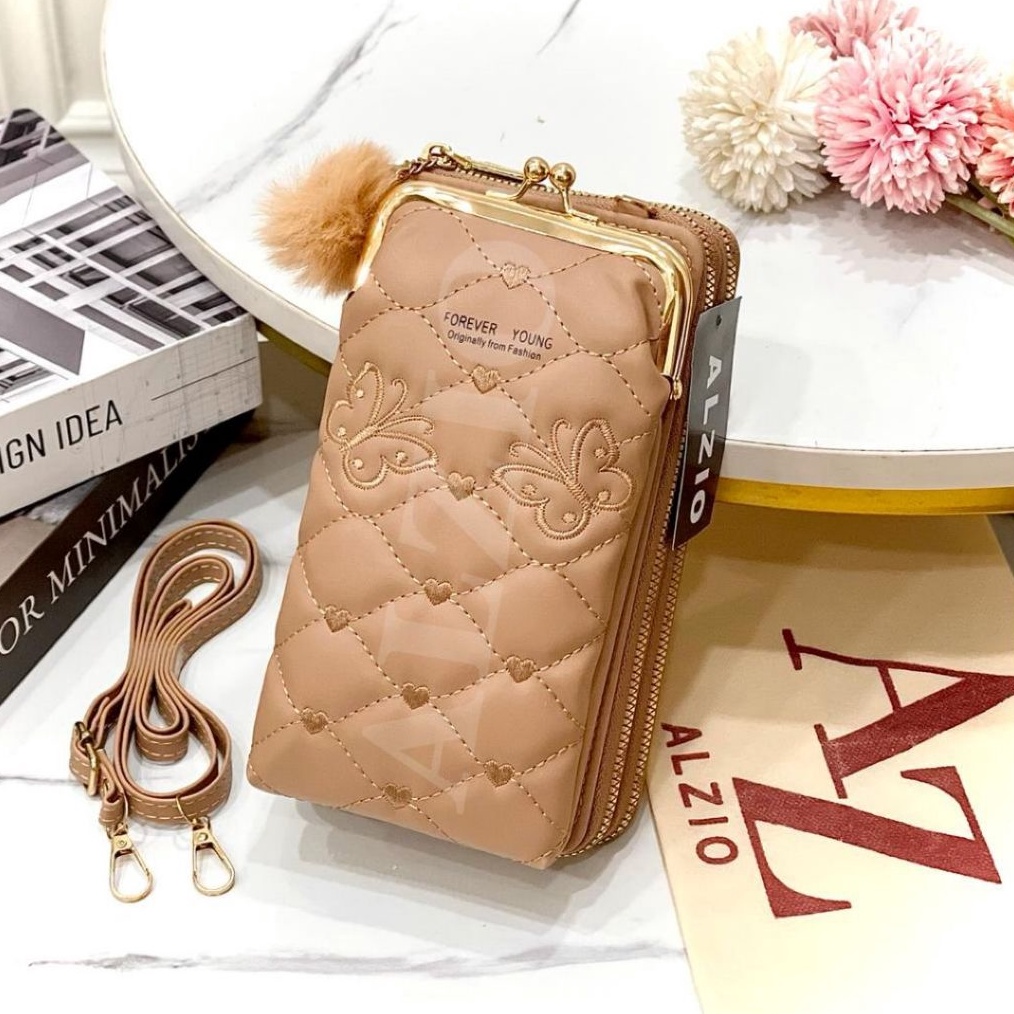 KODE H62L ALZIO  dompet wanita multifungsi hape hpo sling bag  DOMPET FY 2REST BORDIR BUTTERFLYY