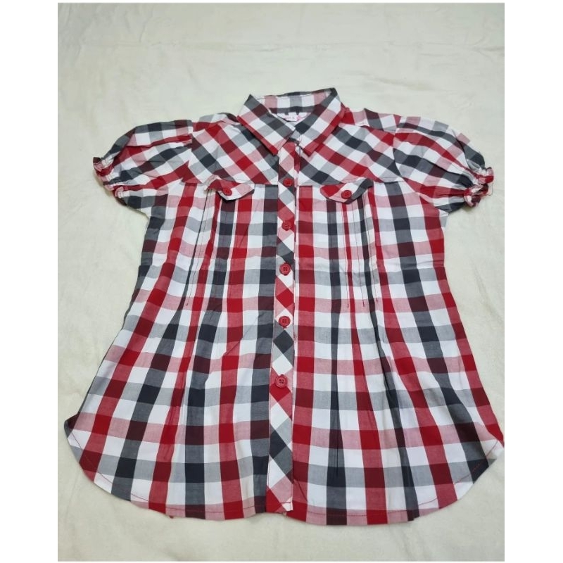 kemeja wanita lengan pendek / kemeja kotak-kotak / kemeja kantor