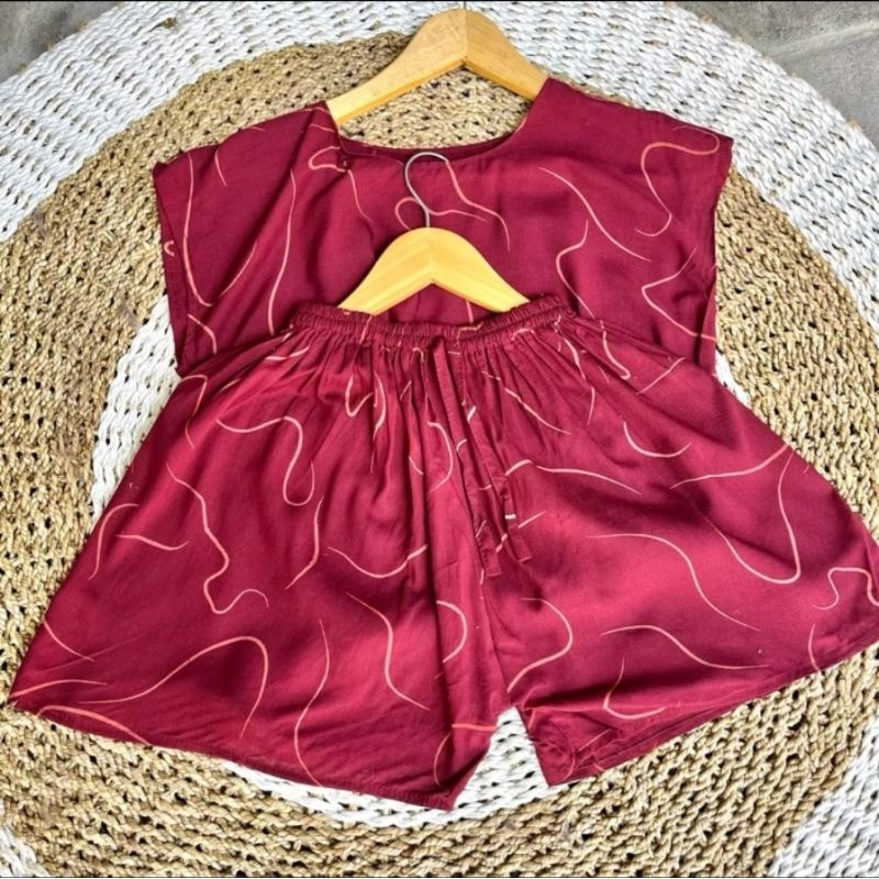 Babydoll Pendek / One Set Pendek Motif Cacing Marron