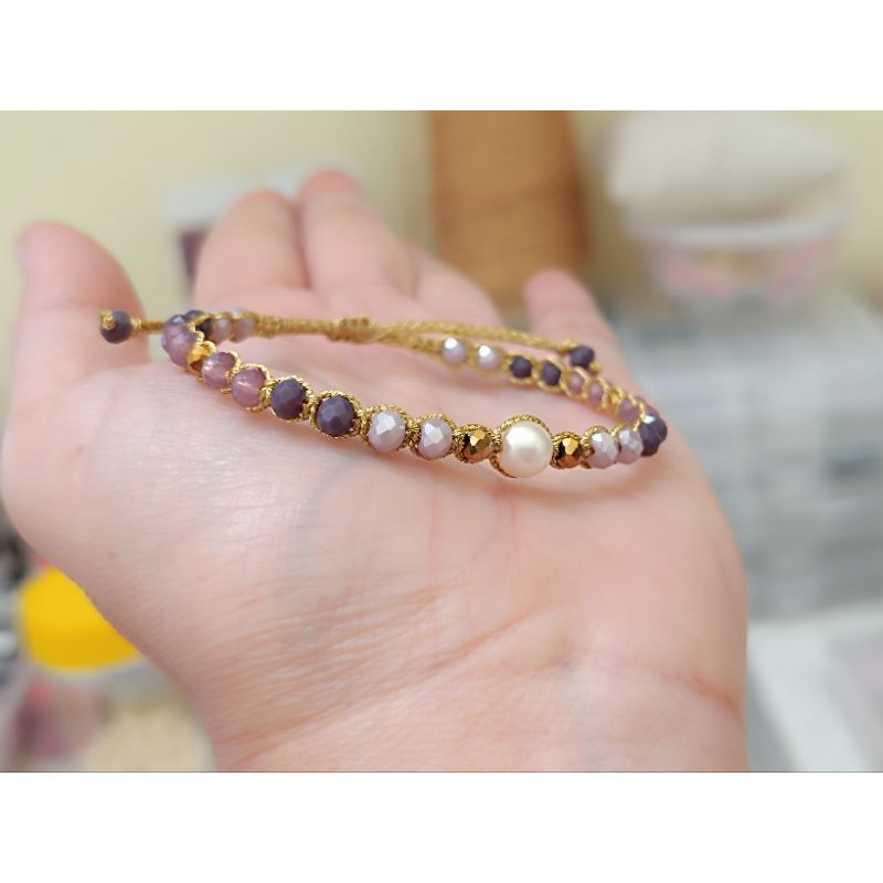 Gelang tangan ombre ungu muda crystal 4mm