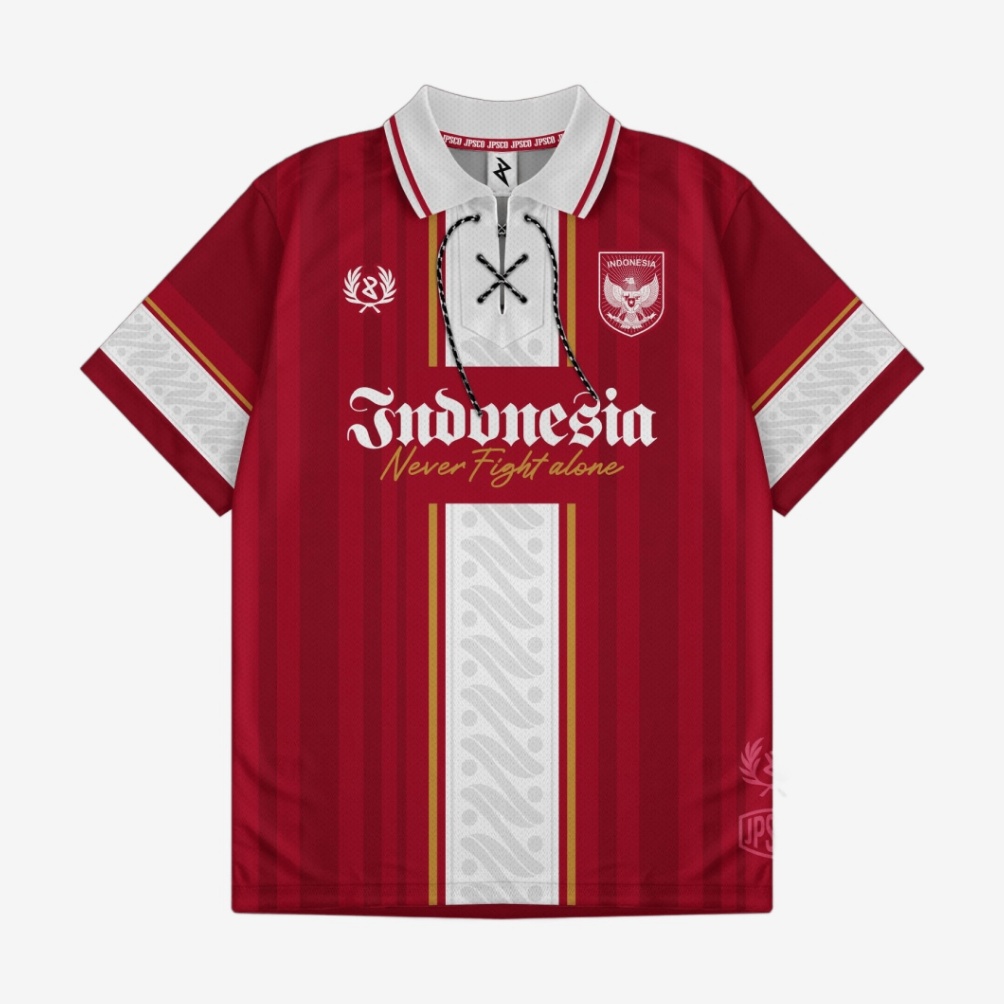 Jersey Indo Never Fight Alone Kaos Timnas Indonesia Retro Olahraga Sepakbola Futsal Dryfit w G5U5