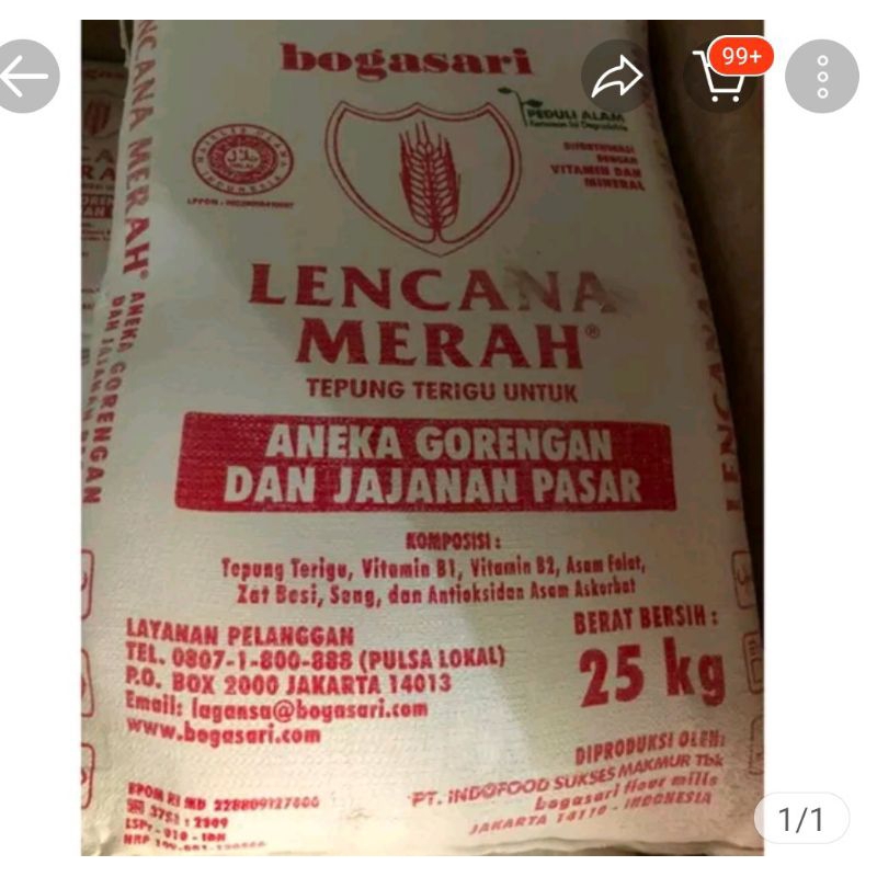 

Tepung terigu Lencana merah 500gr repack