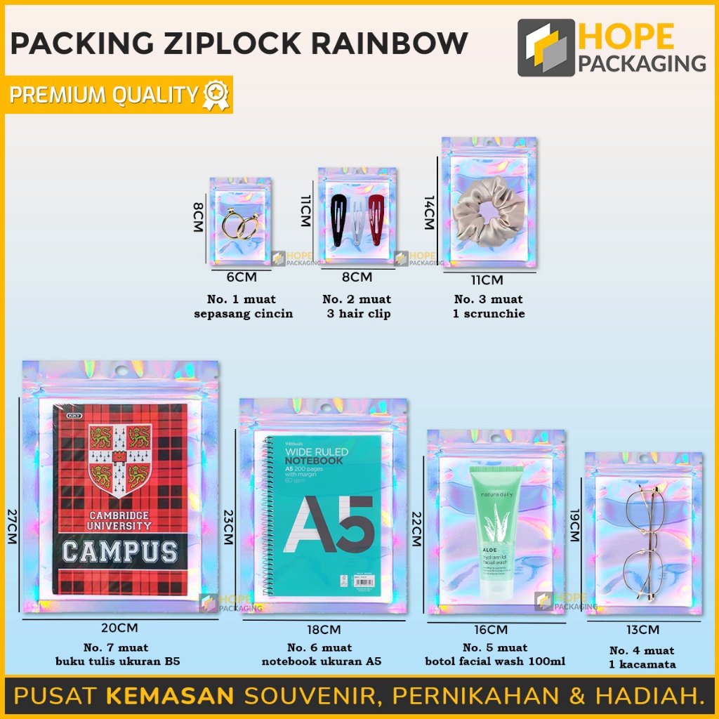 WOW Harga  5 Pcs Ziplock Rainbow Alumunium Foil  Plastik Klip Hologram  Plastik Ziplock Kemasan Akse