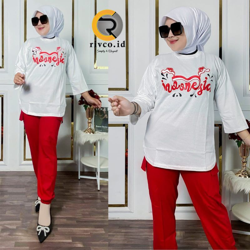 SETELAN OLAHRAGA // SET MERAH PUTIH // KAOS COMBED // MERDEKA // Setelan wanita