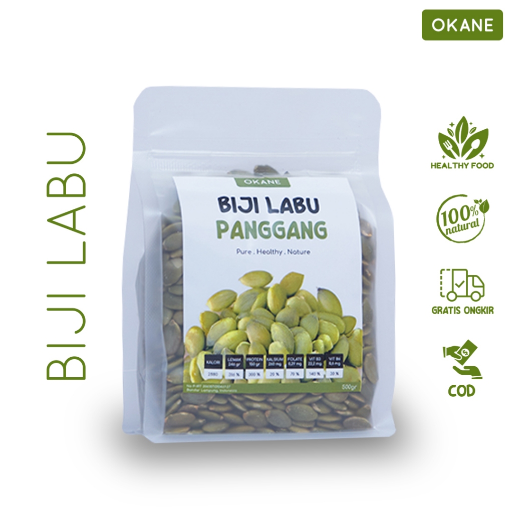 

Biji Labu Hijau Panggang Okane 250 gr / Roasted Pumkin Seeds 250 gr