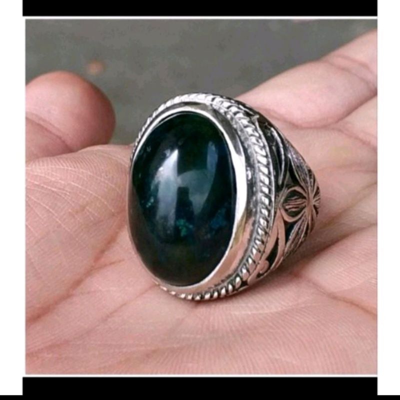 Cincin batu akik badar besi batu viral ring alpaka chrom silver