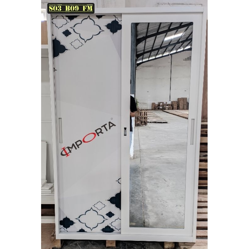 Lemari Pakaian Besi Impor Stainless Steel Motif Sliding 2 Pintu