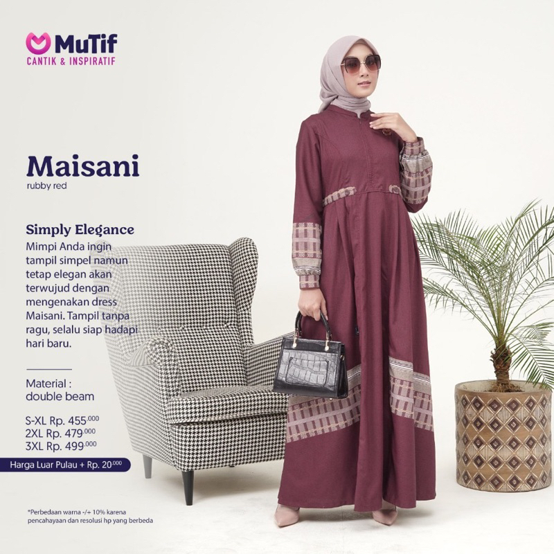 (COD) Gamis Wanita Terbaru MUTIF MAISANI Ruby Red || Gamis Dewasa Katun Original