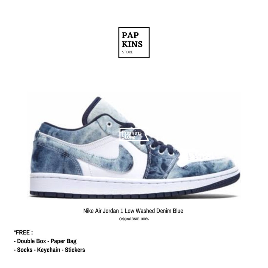 Sepatu Nike Air Jordan 1 Low Washed Denim Blue Brand New In Box / Sneakers Nike Pria