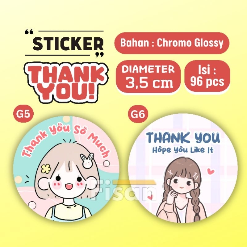 

96 Pcs Stiker Thank You 3,5 cm Sticker Thankyou Chromo Glossy G5 G6