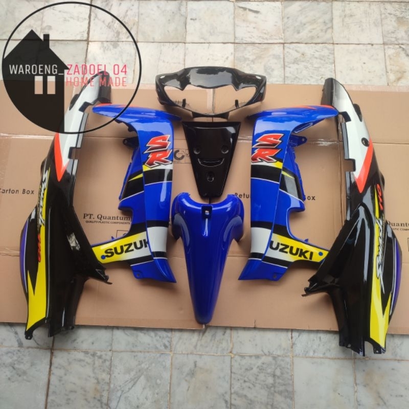 Cover Body Halus Suzuki Smash 110 Smash Old Biru Hitam Berstriping