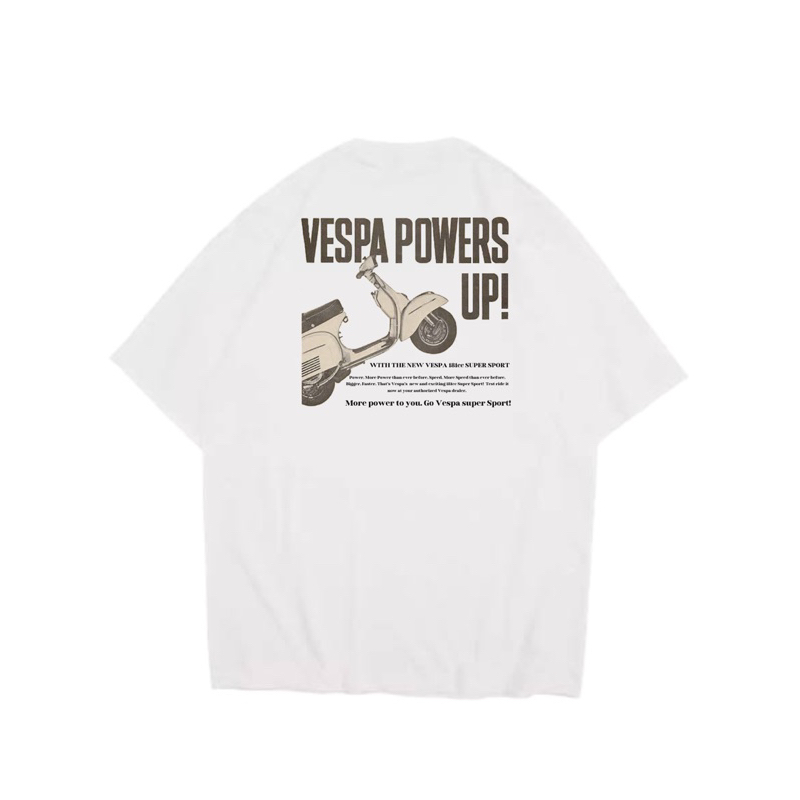 Scootshirt - Vespa Powers Up / Kaos Vespa / Baju Vespa / Kaos Vespa Keren / Baju Vespa Putih / Vespa