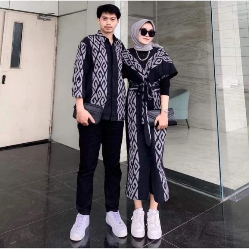 Baju Tenun Couple Setelan Pria Wanita Etnick Hitam Kemeja Dress Kondangan Pernikahan outfit kekinian