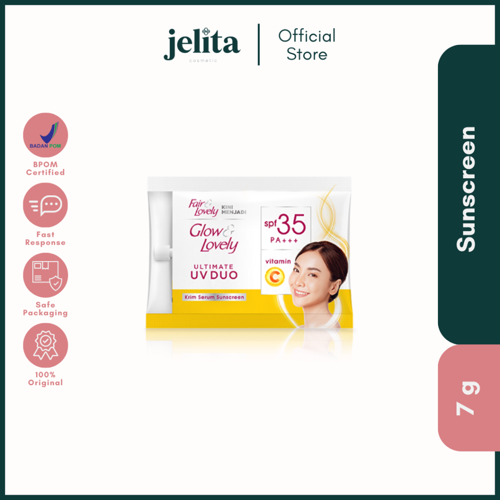 Jelita Cosmetic - Fair & Lovely / Glow & Lovely Sunscreen UV Duo SPF 35 PA+++ Sachet 7gr