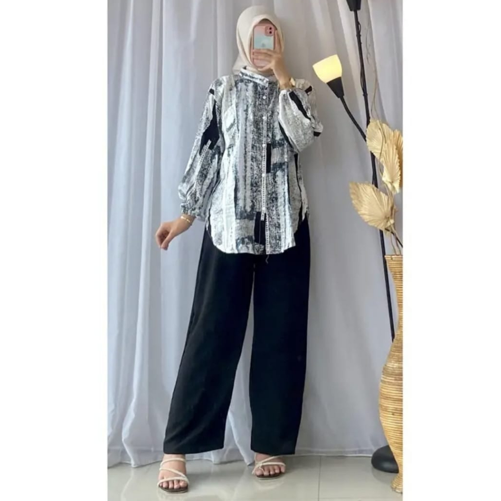 LUXURY ONE SET RAYON MIX KERINKEL MOTIF ABSTRAK | PAKAIAN WANITA HIJAB LENGAN PANJANG TERMURAH BEST 