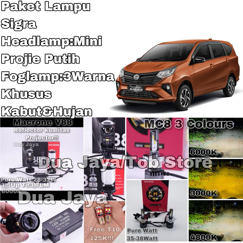 Paket Lampu Mobil Sigra Led Mini Projie Atau Projector Sigra Headlamp Foglamp Cutoff 100% PNP