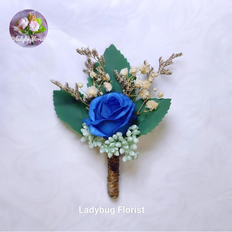 corsage korsase bunga jas pria groom navy blue biru rose mawar
