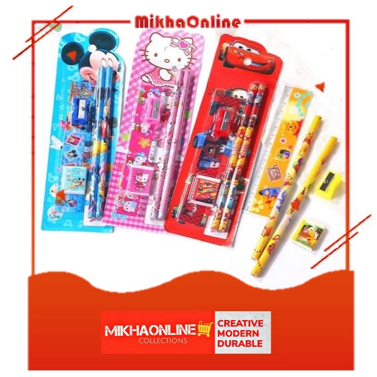 

Set 5 in 1 Alat Tulis Paket Anak Sekolah Penghapus penggaris Pensil Serutan Karakter Lucu