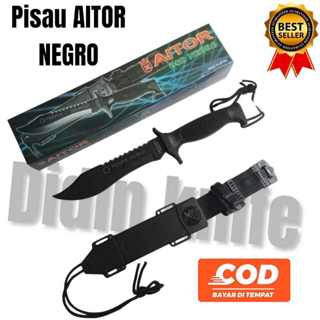 PISAU AITOR OSO NEGRO HITAM, pisau survival aitor negro kualitas terbaik cod