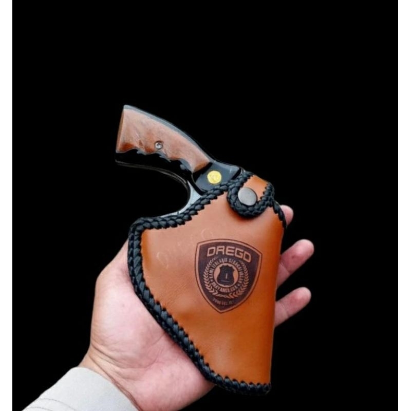 HOLSTER REVOLVER POLRI SARUNG SENJATA KULIT BERKUALITAS MODEL LUAR/ PINGGANG