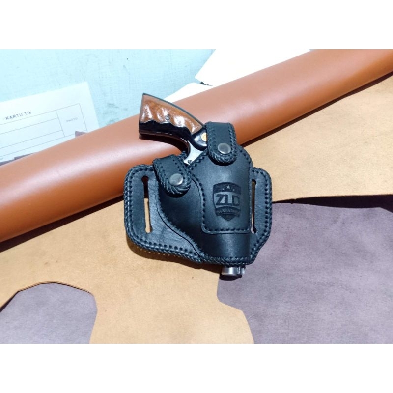 HOLSTER REVOLVER POLRI SARUNG SENJATA KULIT BERKUALITAS MODEL LUAR/ PINGGANG