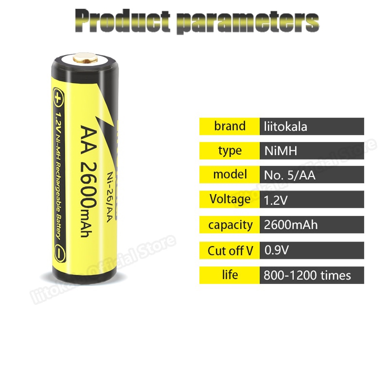 Liitokala Ni-26 Baterai Aa 1.2V 2600Mah Ni-Mh Rechargeable