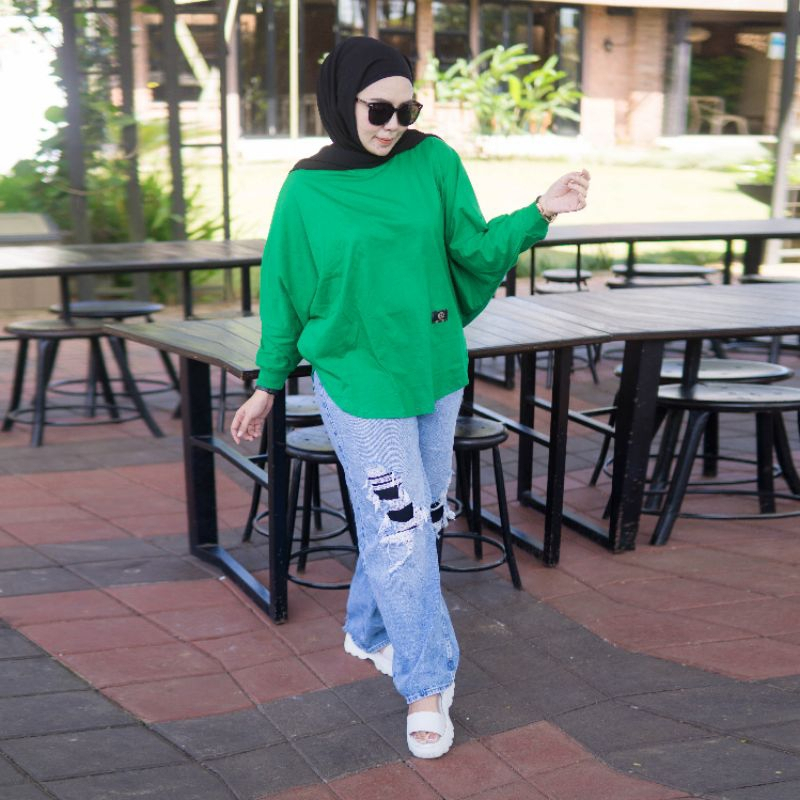 Kaos Atasan Wanita Model Batwing Blouse Kelelawar Jumbo - Kaos Oversize Model Blouse Best Seller