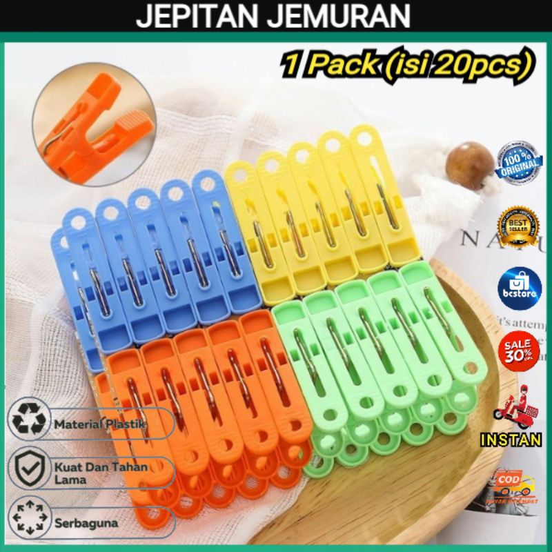 Jepitan Jemuran Baju 1 Pack (isi 20pcs) Holder Plastik Warna Jepit Jemur Cucian Rumah Tangga Laundry