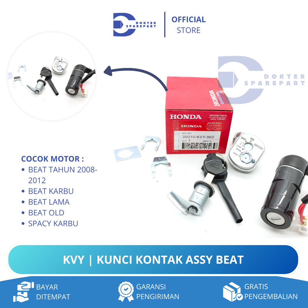 KVY KUNCI KONTAK ASSY SEPAKET + KUNCI JOK BEAT TAHUN 2008 - 2012 / BEAT KARBU / BEAT LAMA