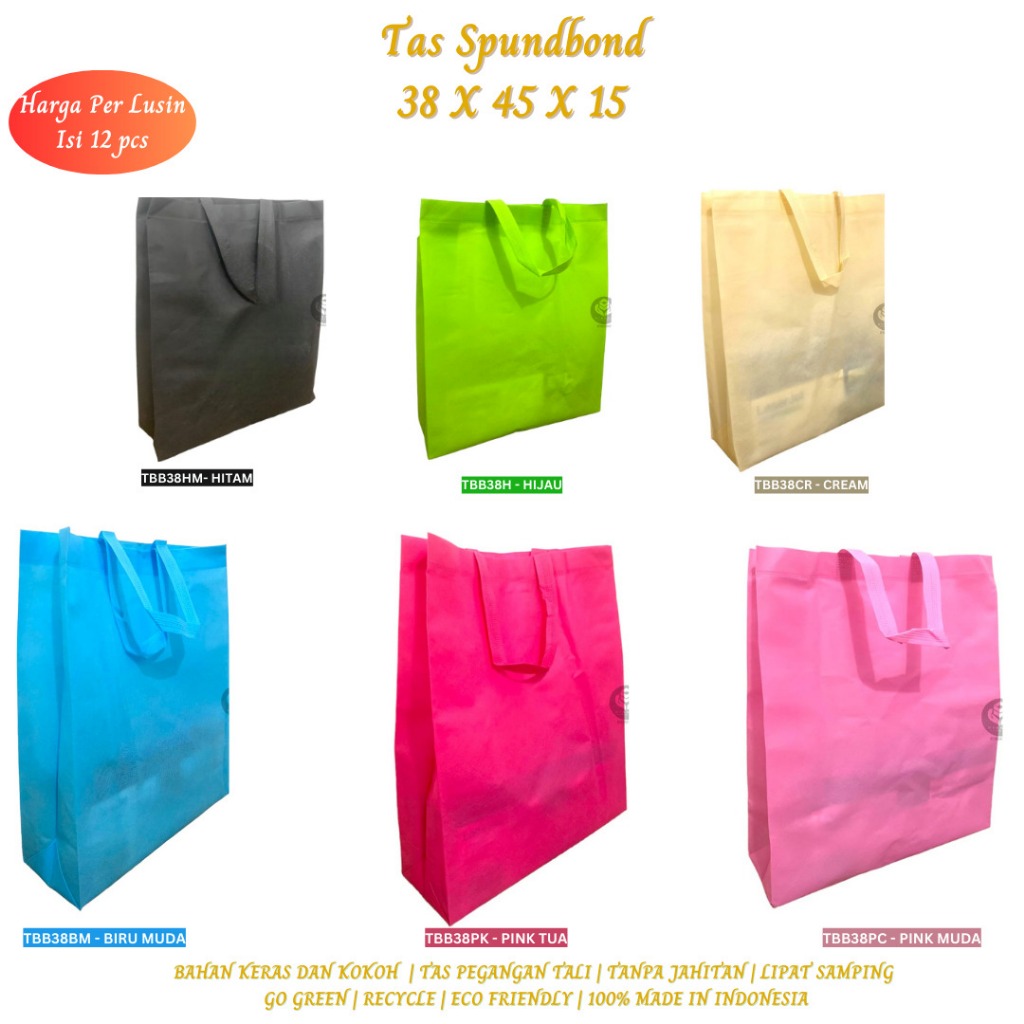 

Tas Spunbond Tas Kain Goodie Bag 38x45x15 (Isi 12 Pcs-TBB38)