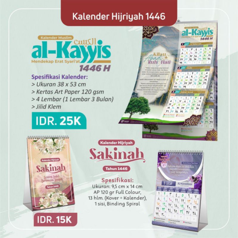 

Kalender muslim || kalender dinding || kalender meja || kalender mini || kalender Hijriyah || Kalender al-kayyis || kalender sakinah