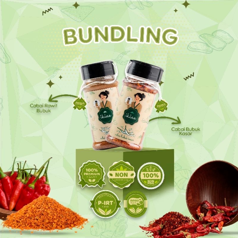 

Cabai Bubuk Kasar & Cabai Rawit Bubuk / Bumbu Botol / Premium Quality / BUNDLING IKIAE