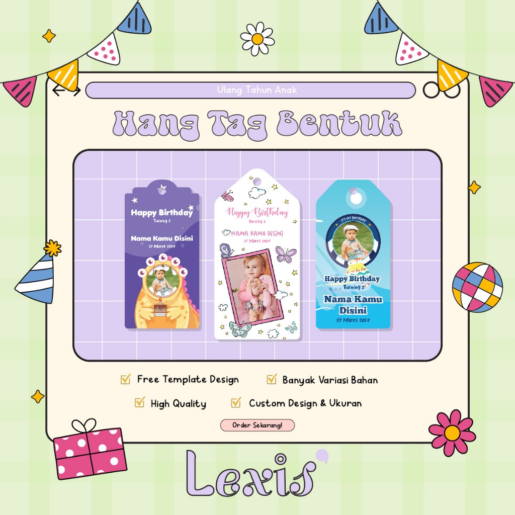 

Hang Tag Bentuk Ulang Tahun Anak - Label Baju Bentuk - Cetak Hangtag Baju Bentuk - Label Merek - Hang Tag custom