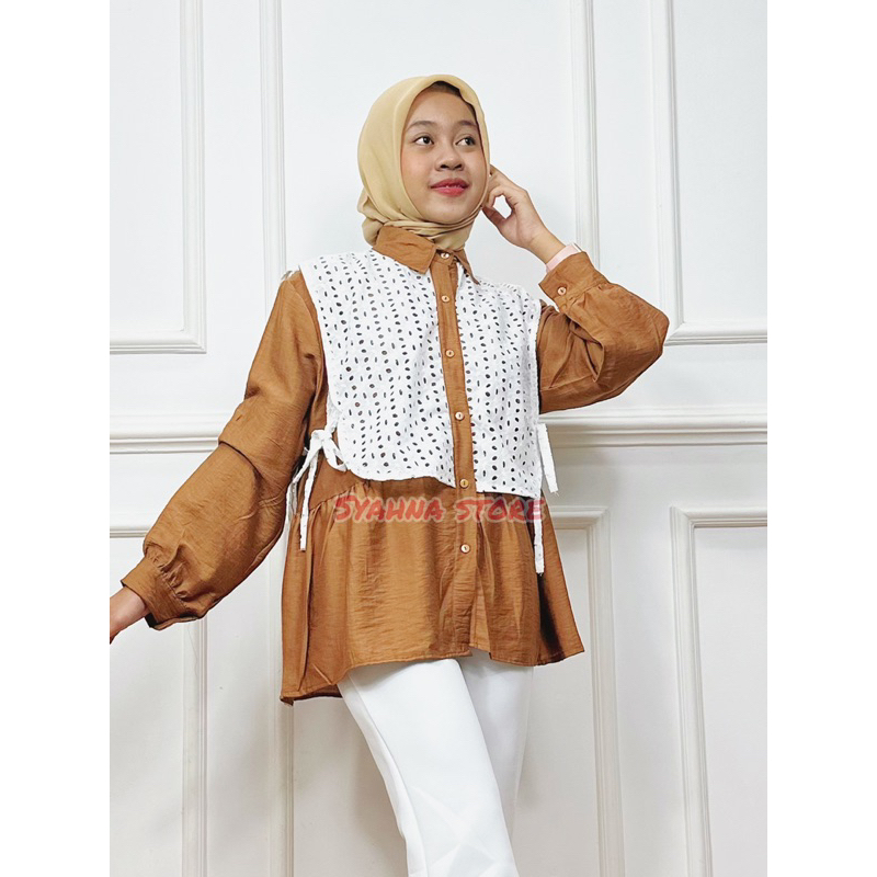 Syn - Mia Blus Kombinasi Vest Brokat Blouse Atasan Wanita Rompi
