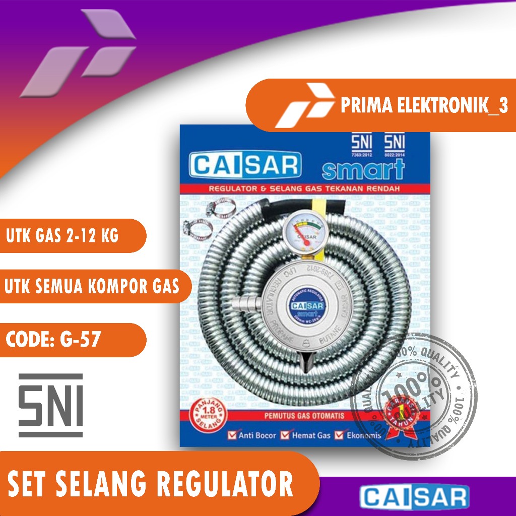 CAISAR PREMIUM Selang Paket Regulator Cocok Utk Tabung Ga 3kg 12kg Bright Gas PE 3