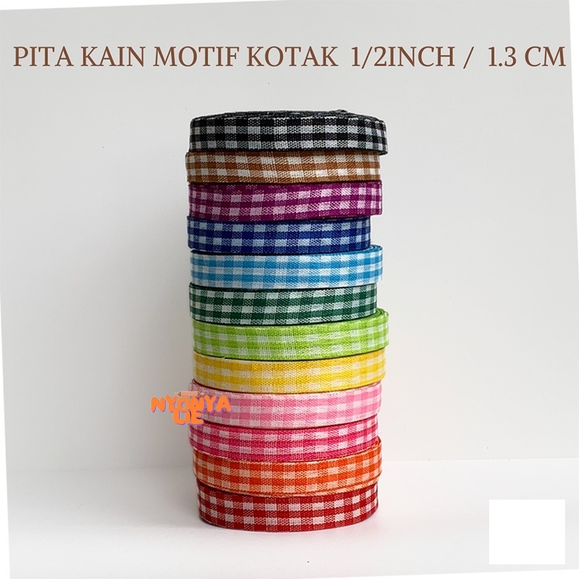 

PMR02 Pita Kain Motif Kotak 13 mm per roll Hiasan Kado Souvenir Parcel