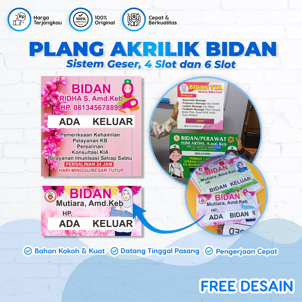 PLANG BIDAN PRAKTEK, PLANG BIDAN, PAPAN NAMA BIDAN PRAKTEK, PLANG BIDAN AKRILIK, PLANG NAMA BIDAN