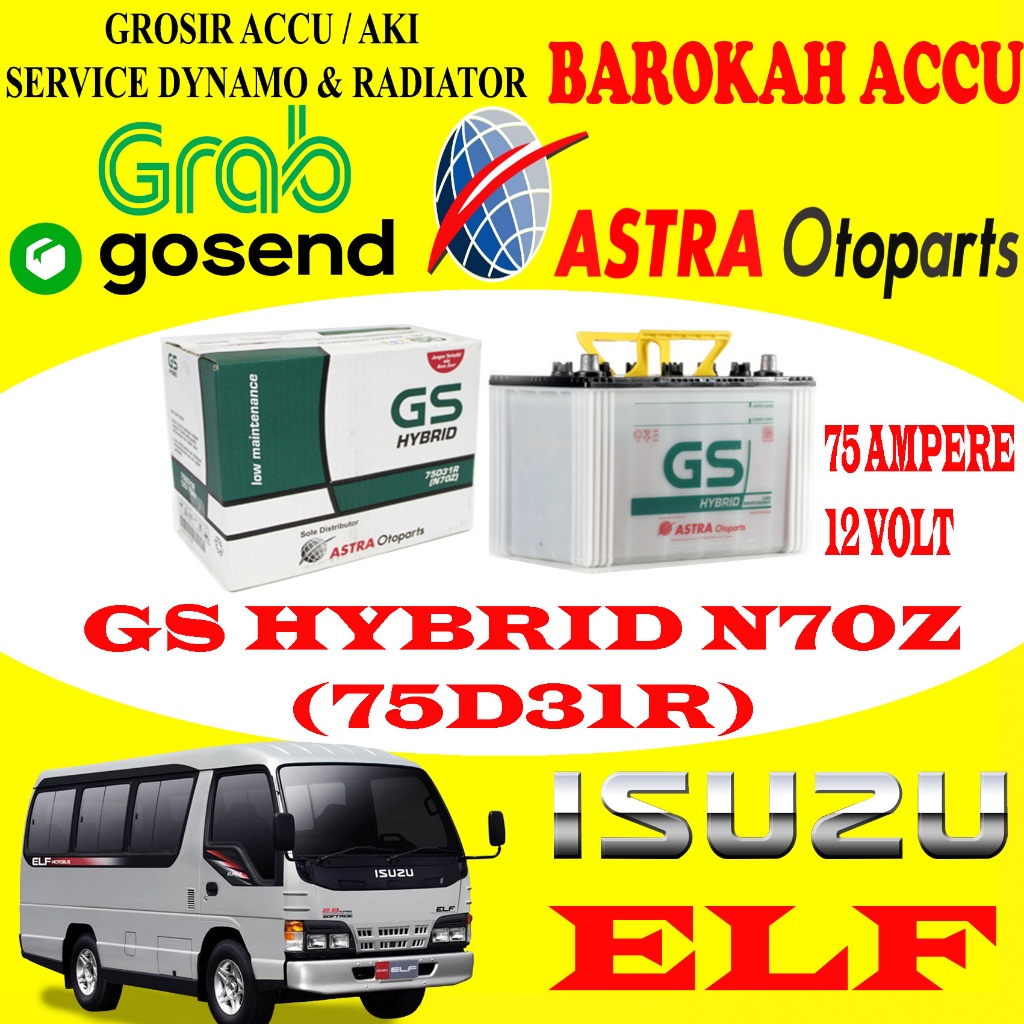 AKI MOBIL ISUZU ELF GS HYBRID N70Z / 75D31R , 75 AH GS ASTRA OTOPARTS