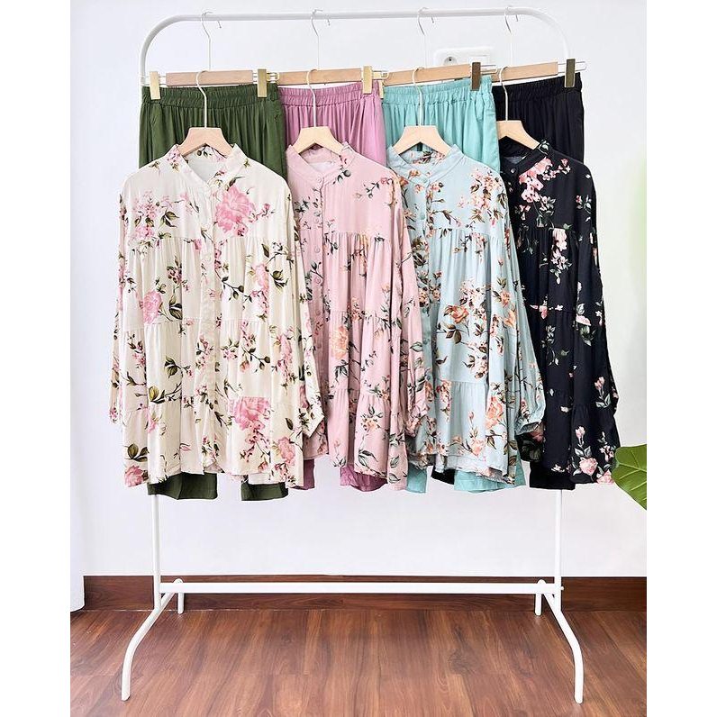 ONESET DELLA | Set wanita motif bunga | Atasan+Celana