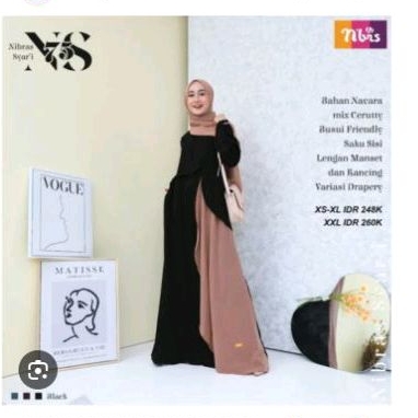 baju gamis wanita NS 075 black by nibras