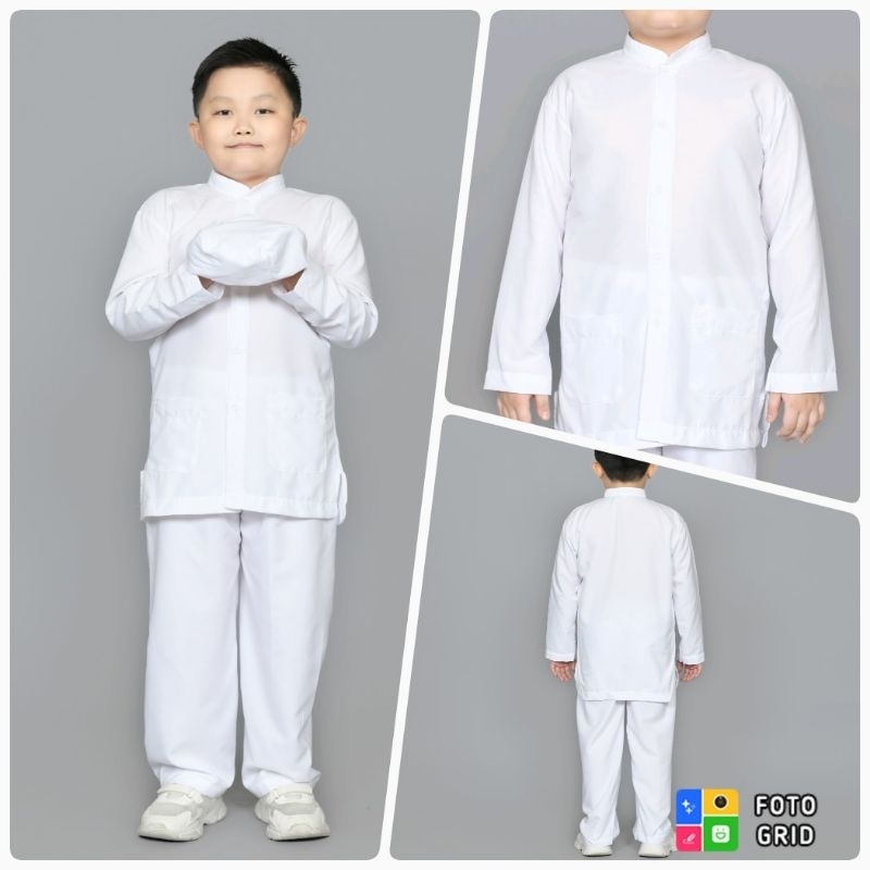 DISKON STELAN TAQWA KOKO ANAK LAKI TERBARU BAJU MUSLIM LENGAN PANJANG KATUN WARNA PUTIH UNTUK NGAJI