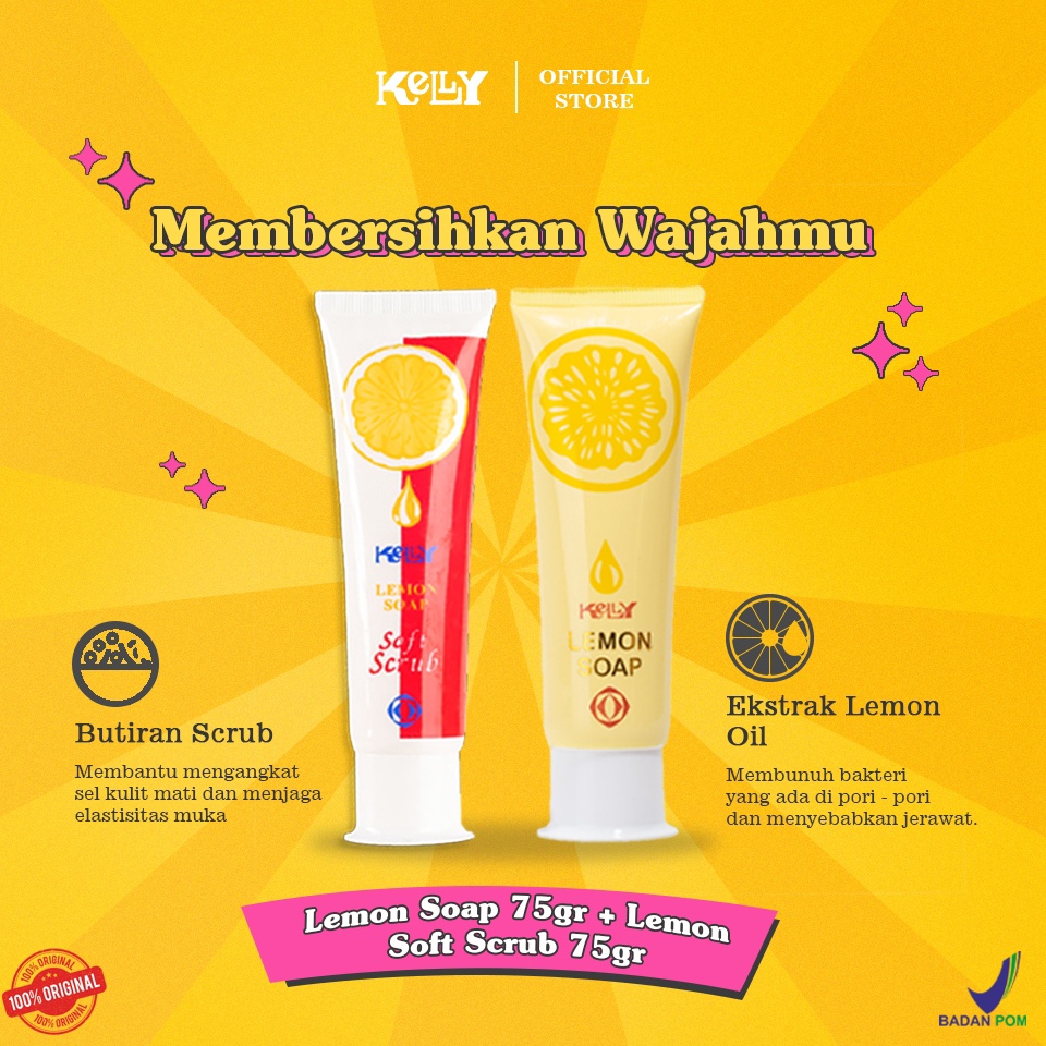 KODE G32N Kelly Lemon Soap 75gr  Kelly Lemon Soft Scrub 75gr Original BPOM
