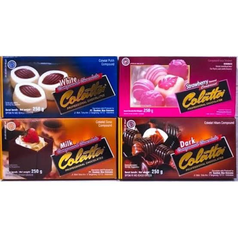 

Coklat Batangan Compound Collata Dark, White, Milk, Strawberry Chocolate 250gr