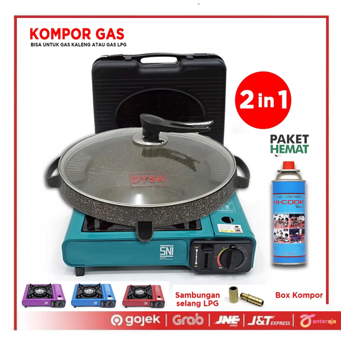 PAKET KOMPOR PORTABLE + BBQ BULGOGI GRILL PAN BULAT + TUTUP KACA