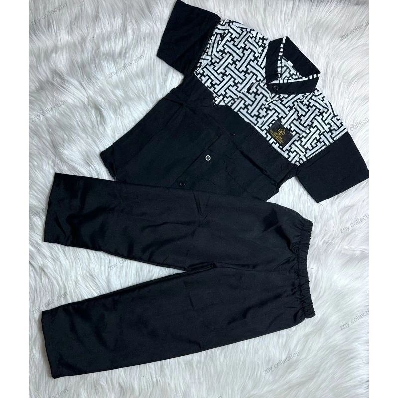 Setelan Baju Koko Anak Laki-laki Busana Muslim Anak Lengan Pendek Usia 5-13th Motif Falkon