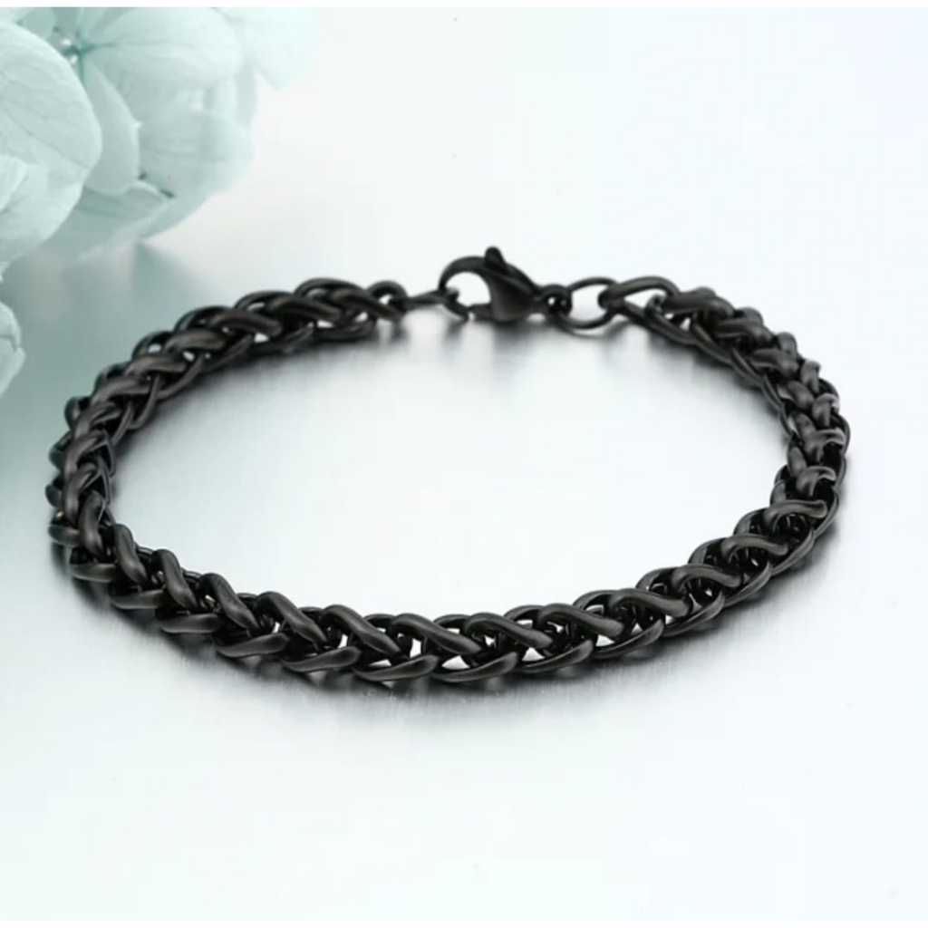 Gelang Rantai Pria Wanita Motif Tulang Naga Hitam Anti Karat Model Tulang Naga Gelang Pria Rantai