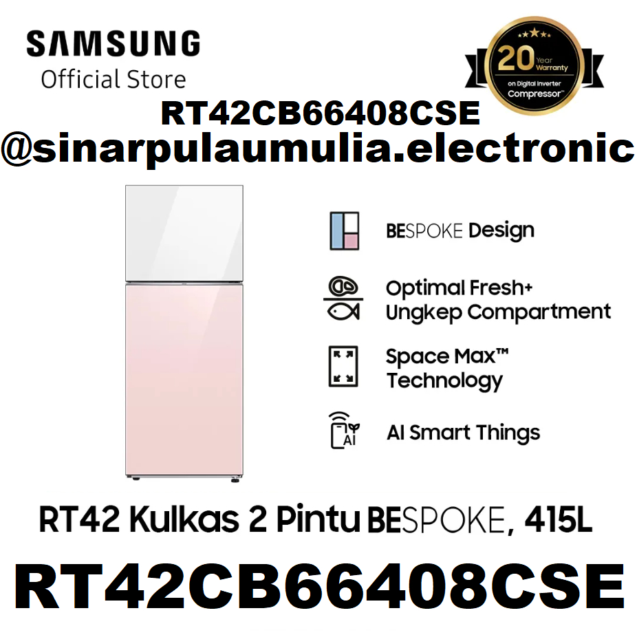 Samsung Kulkas 2 Pintu 425 Liter Bespoke - RT42CB66408CSE / RT 42 CB 66408 CSE / RT42 42CB66408 / 42
